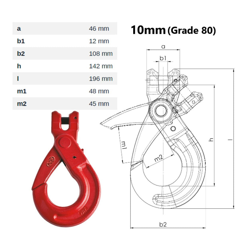 10mm Self Locking Safety Clevis Hook Diagram with Dimensions