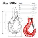 13mm Sling Latch Lock Clevis Hook Diagram with Dimensions