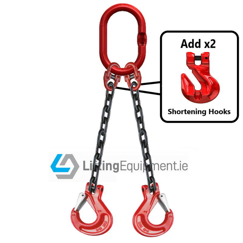 2 Leg 8mm Chain Grade 80 with Sling Latch Lock Hooks with Grab Hook Shortener Shortening Hook