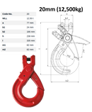 20mm self locking safety clevis hook grade 80 red