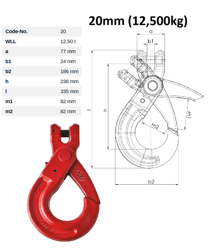 20mm self locking safety clevis hook grade 80 red