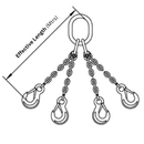 Diagram of a chain with multiple hooks and labeled 'Effective Length (Mtrs)'.