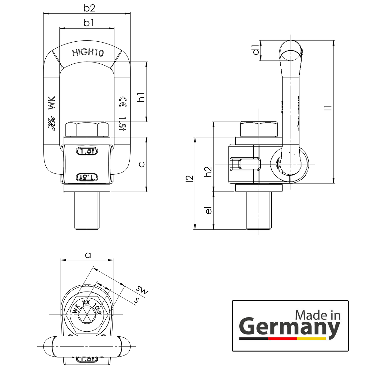 Lifting Point Dimensions Grade 100 De-Centered Swivel Lifting Point - Metric Thread