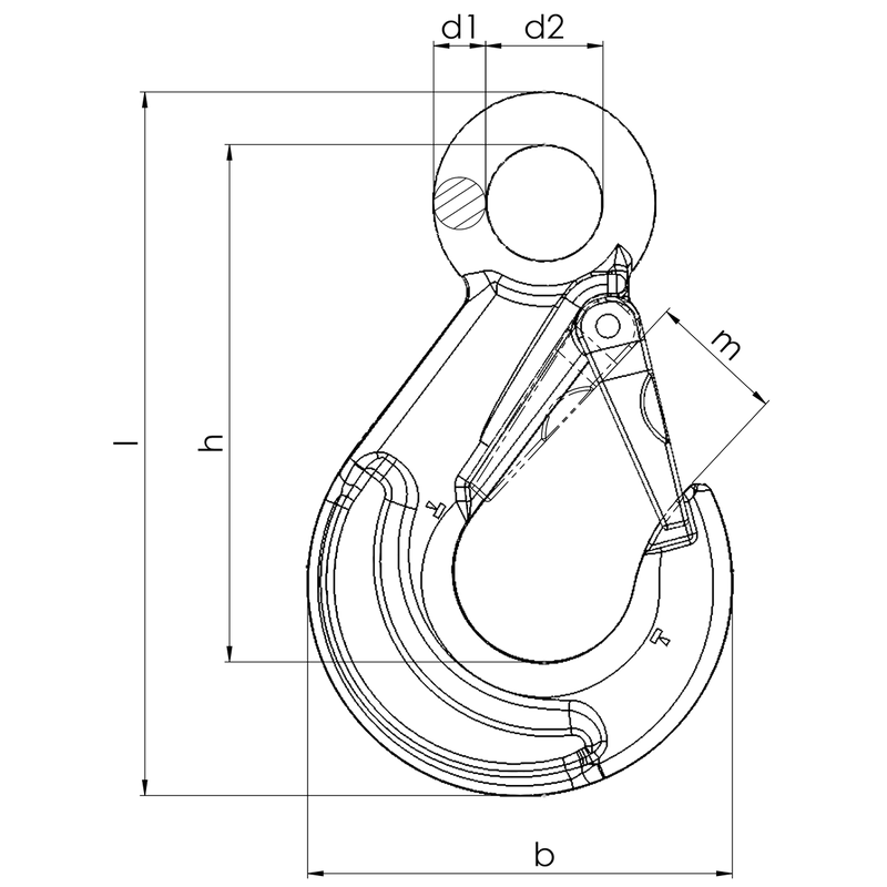 Grade 80 Eye Sling Latch Lock Hook Drawing