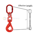Red lifting hook with chain and labeled effective length on a white background