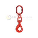 Red lifting hook with swivel on a white background
