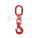 Red lifting hook with carabiner on a white background