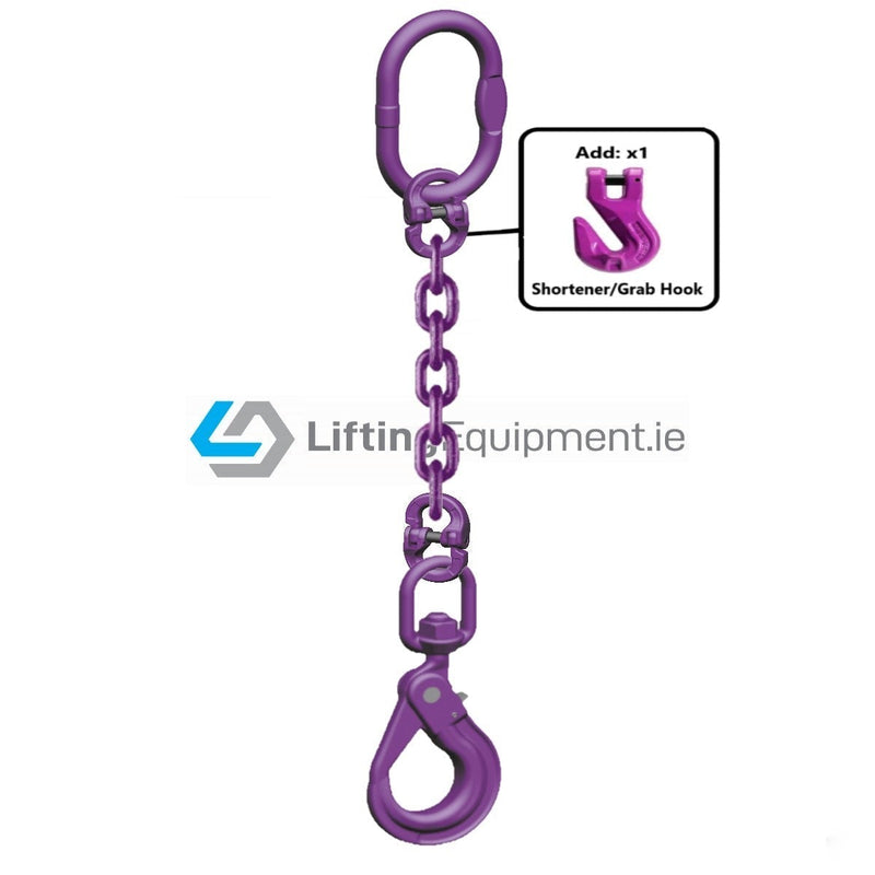 1 Leg Grade 100 Drop Chain KWB with Grab Hook and Self Locking Swivel Hook