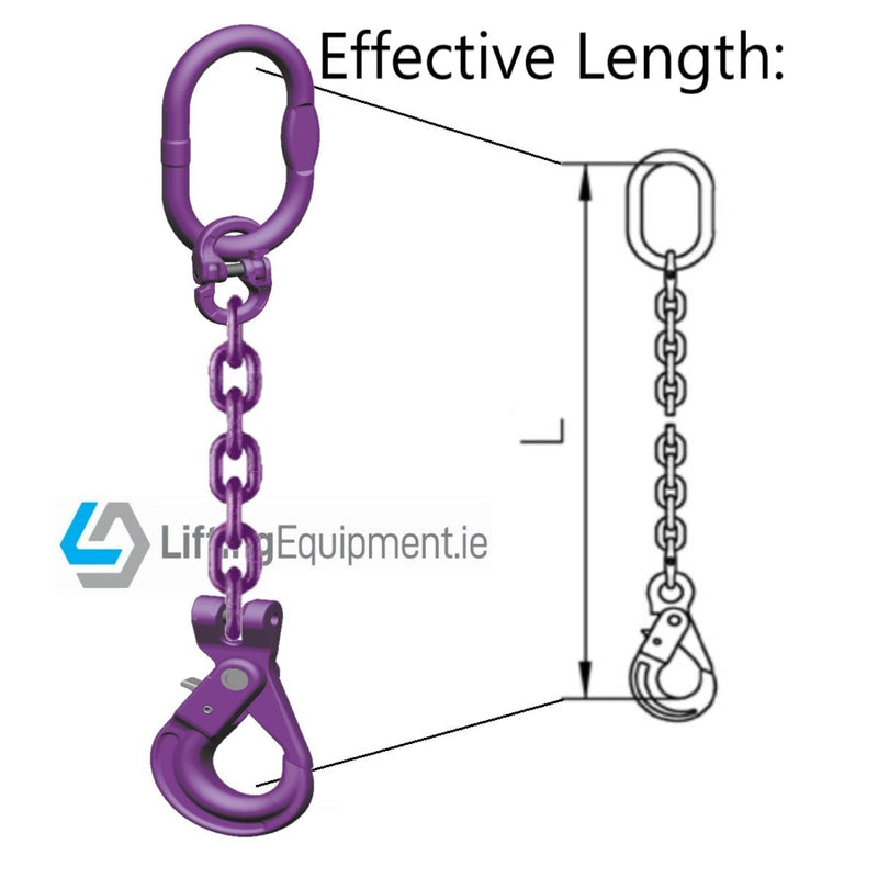 1 Leg Grade 100 Drop Chain KWB with Self Locking Safety Clevis Hook Effective Length Explained