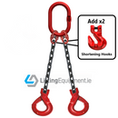 2 Leg 10mm Chain Grade 80 with Self Locking Safety Hooks with Grab Hook Shortener Shortening Hook