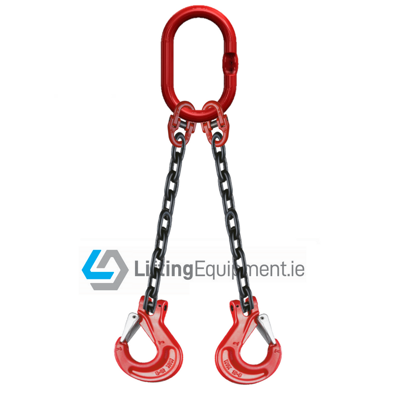 2 Leg 10mm Chain Grade 80 with Sling Latch Lock Hooks