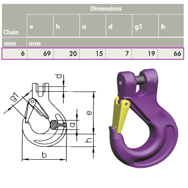 6mm G100 KWB Sing Latch Lock Hook with Dimensions
