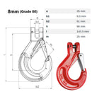 8mm Sling Latch Lock Clevis Hook Diagram with Dimensions