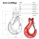 8mm Sling Latch Lock Clevis Hook Diagram with Dimensions