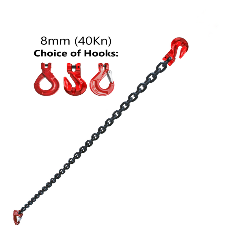 8mm Tie Down Chain Single Chain Only with Grab Hook and Sling Hook