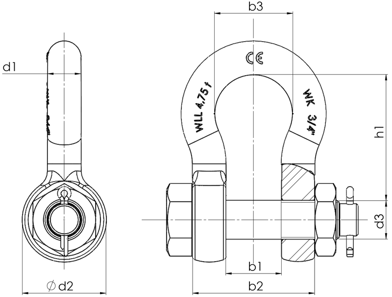 Bow Shackle with Safety Pin Drawing Spec Image