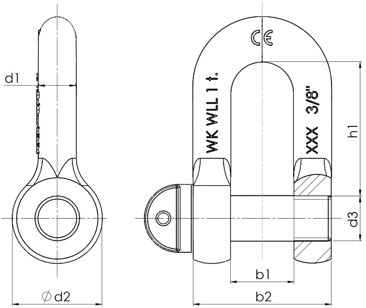 Shackles Drawing Reference Shackles GA1 Certified - Lifting Equipment in Galway Ireland