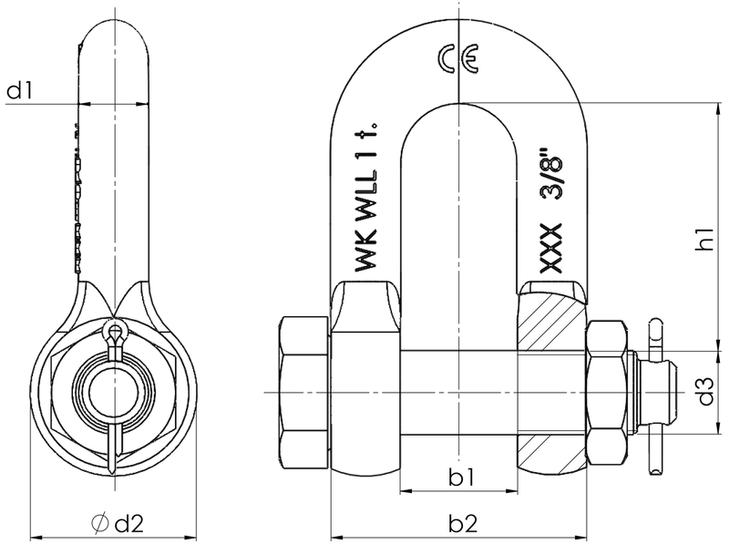 Dee Shackle with Safety Pin Drawing Spec Image