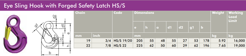 Eye Sling Hook with Forged Latch Grade 100 Heavy Duty KWB Spec Sheet