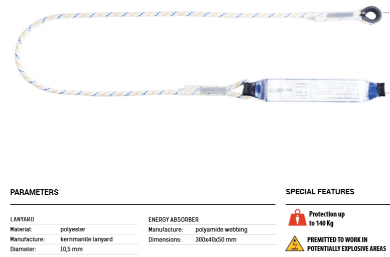 Protekt 2.0Mtr Fall Arrest Lanyard with Energy Absorber (ABM)