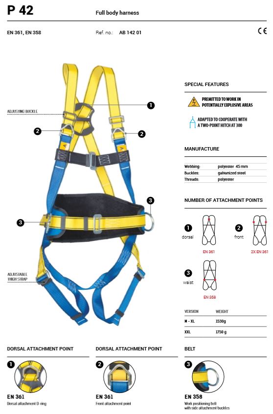 P35 Full Body Safety Harness (2 attachment points) - Steel Chest Strap