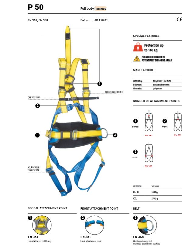 P50 Full Body Harness with Work Positioning Belt