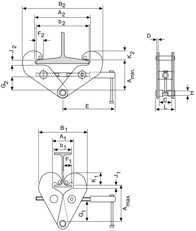 YC Beam Clamp Yale Dimensions Drawing