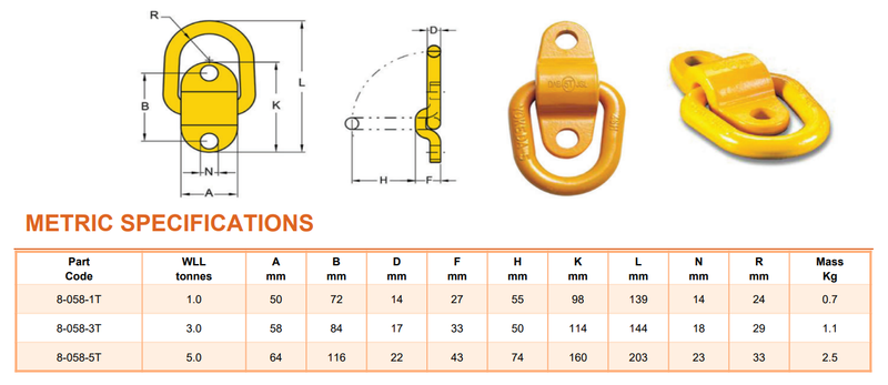 Yoke Bolt on Tie down point data sheet specifications drawing